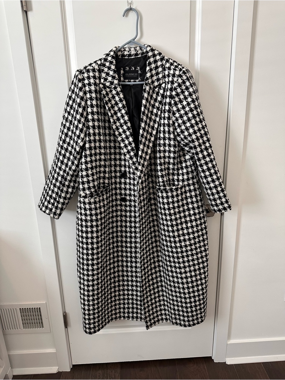 ELOQUII Black & White Houndstooth Long Coat